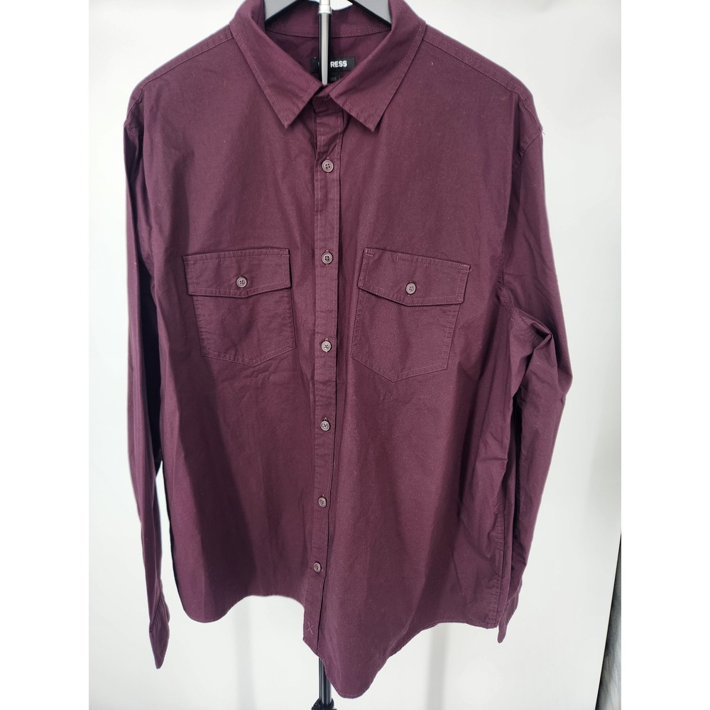 Express Mens XL Burgundy Long Sleeve Button Down Shirt Two Pocket Stretch Cotton
